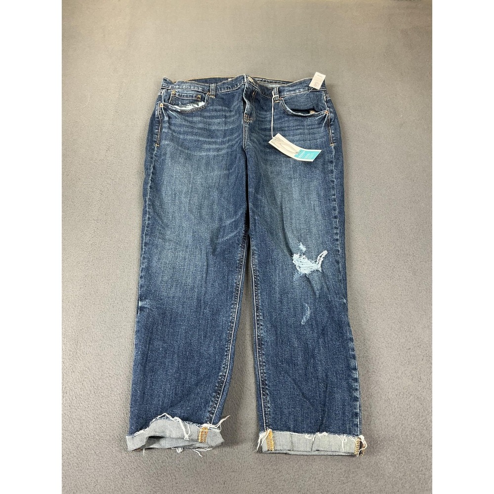 Old Navy Jeans Womens 12 Blue Boyfriend Straight Cuffed Distressed 33x24